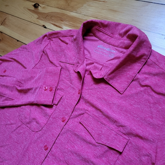 Eddie Bauer Travex Shirt Womens 2XL Button Up Pink Performance Stretch Hike Fish - Picture 4 of 12